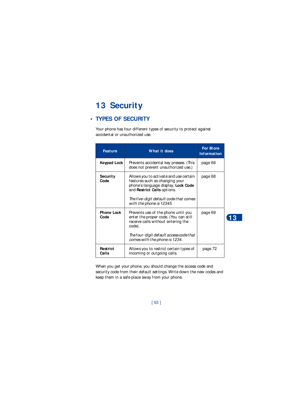 Nokia 8265 warranty Types of Security, Feature What it does For More 