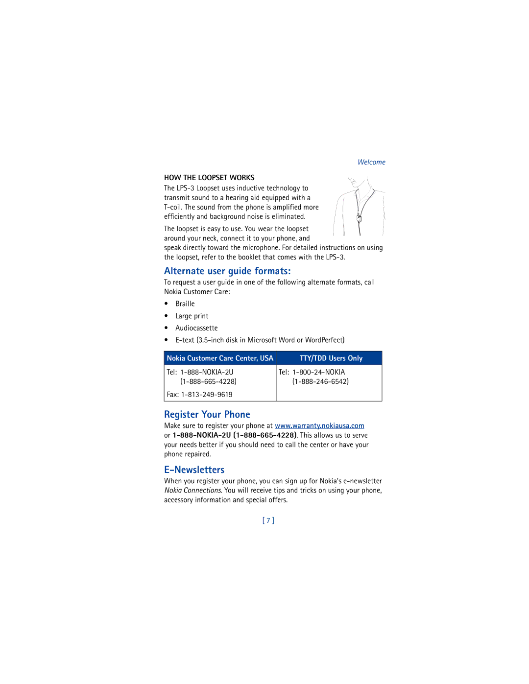 Nokia 8265i Alternate user guide formats, Register Your Phone Newsletters, HOW the Loopset Works, TTY/TDD Users Only 