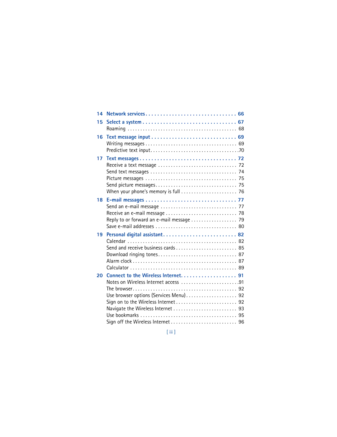 Nokia 8265i warranty Roaming, Writing messages Predictive text input 