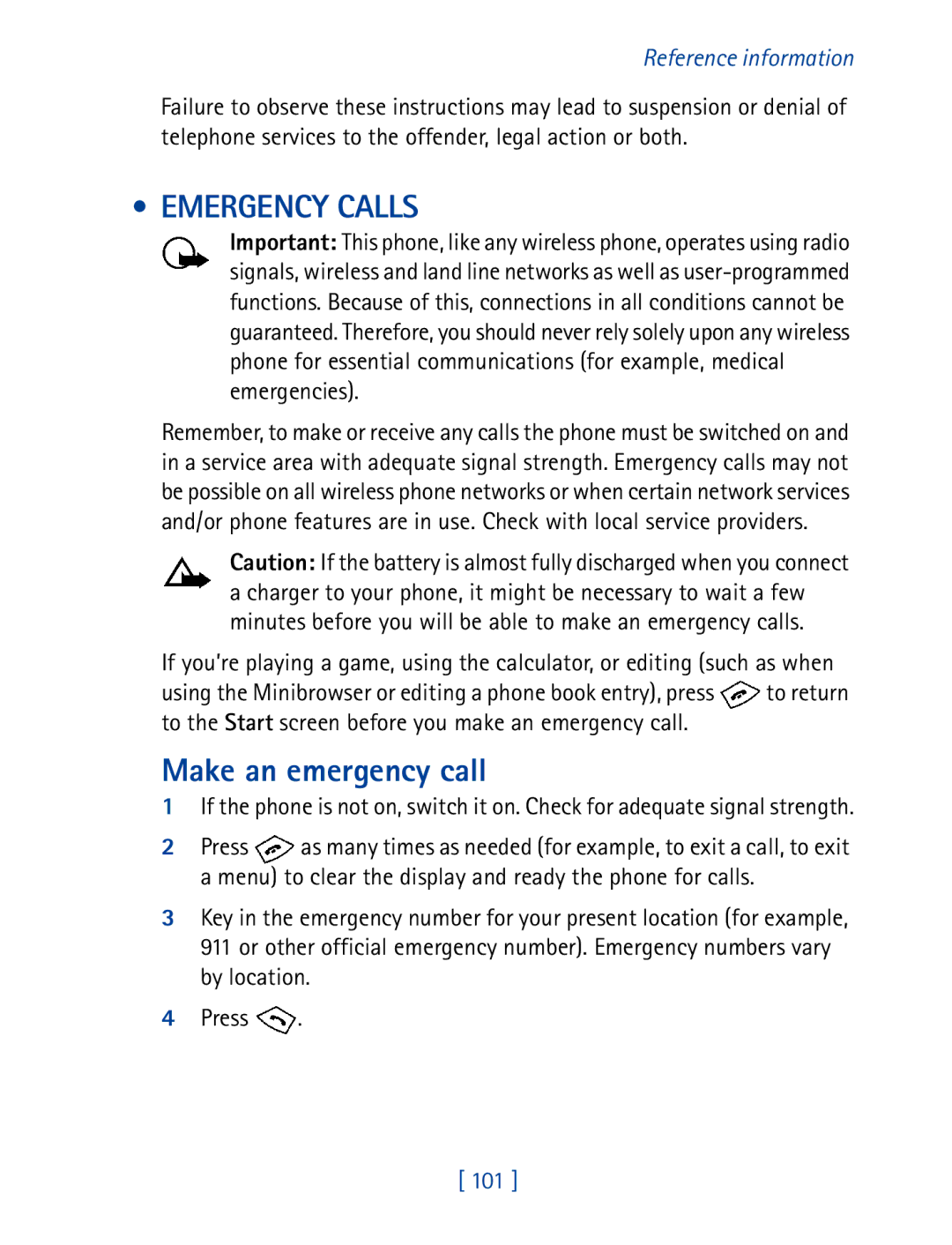 Nokia 8270 warranty Make an emergency call, 101 