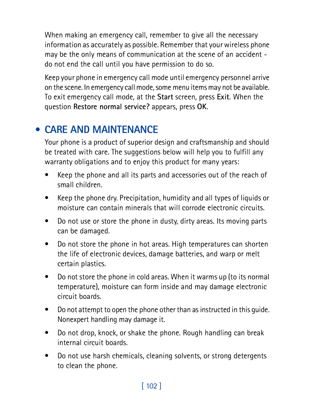 Nokia 8270 warranty Care and Maintenance 