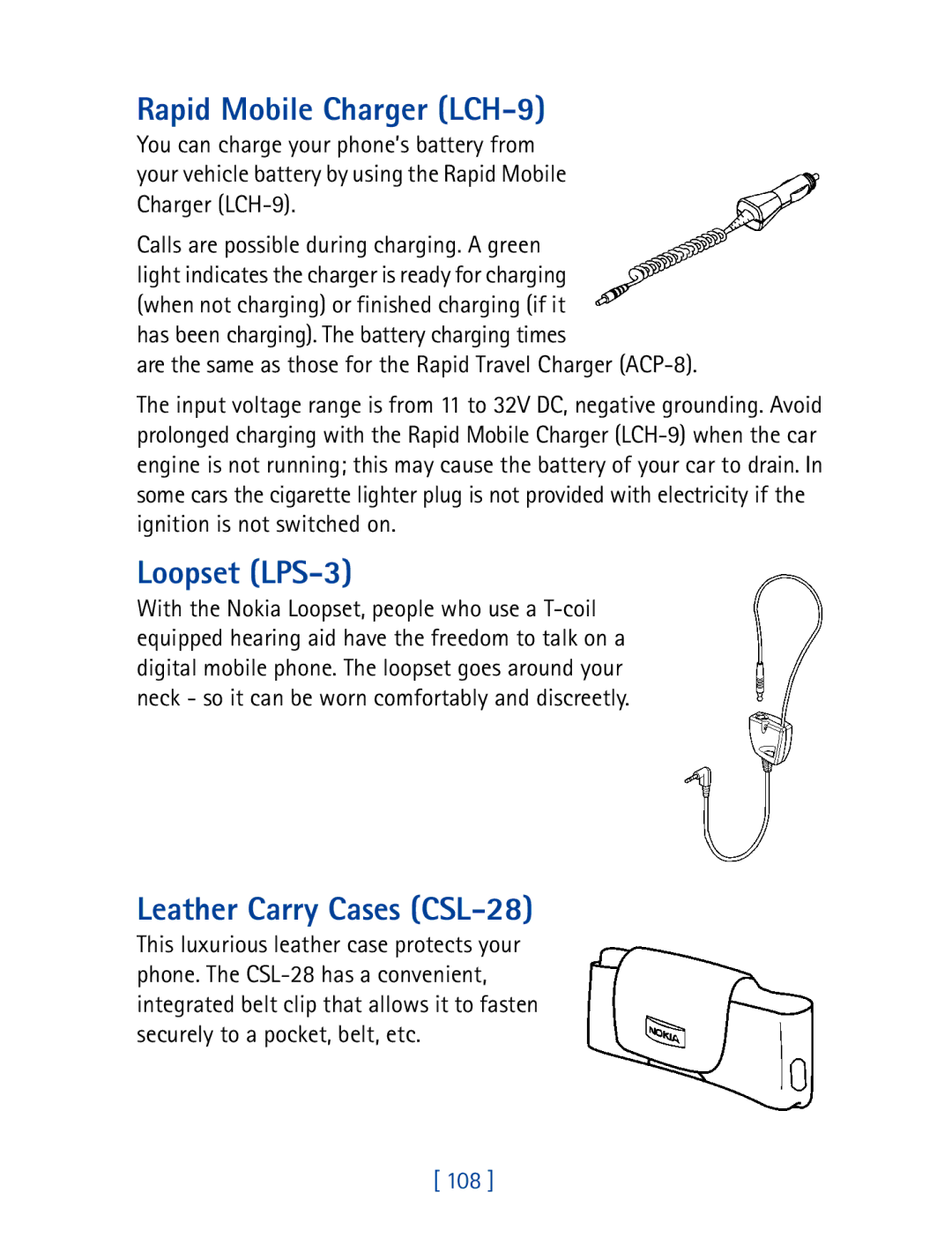 Nokia 8270 warranty Rapid Mobile Charger LCH-9, Loopset LPS-3, Leather Carry Cases CSL-28 