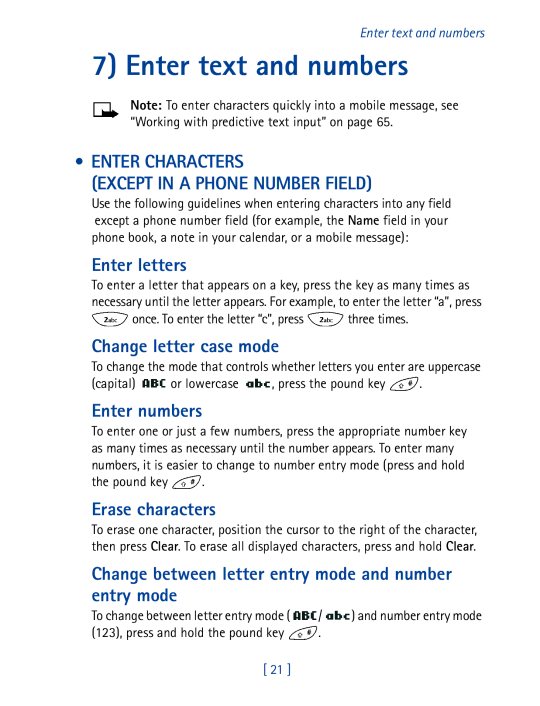 Nokia 8270 warranty Enter text and numbers, Enter Characters Except in a Phone Number Field 