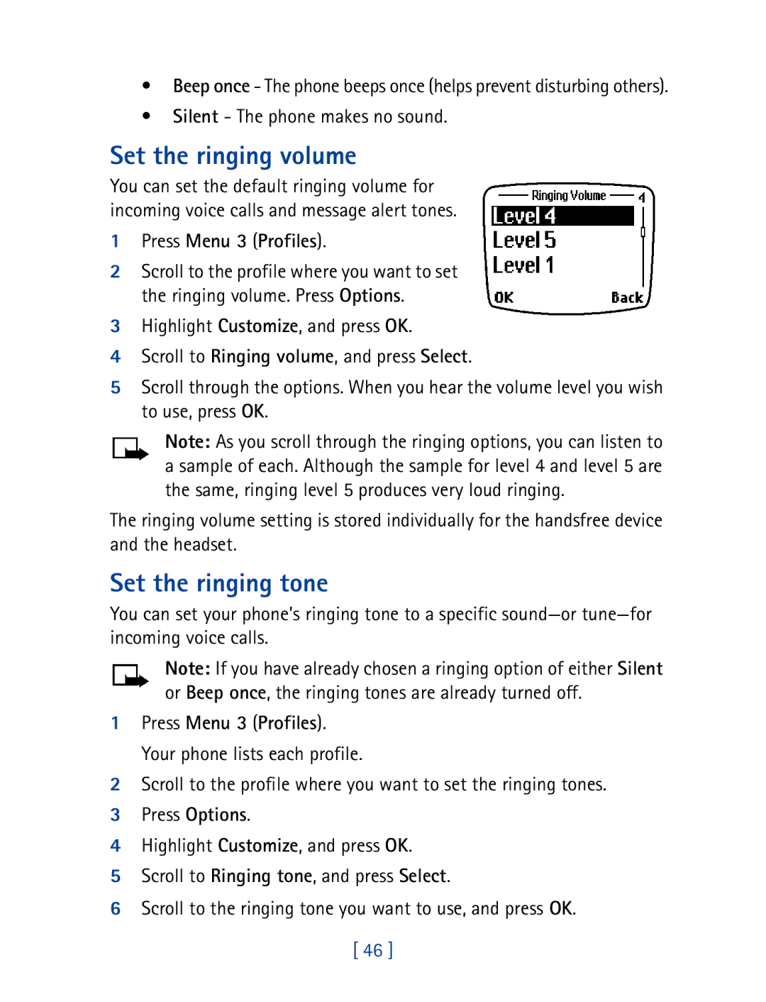 Nokia 8270 warranty Set the ringing volume, Set the ringing tone, Silent The phone makes no sound 