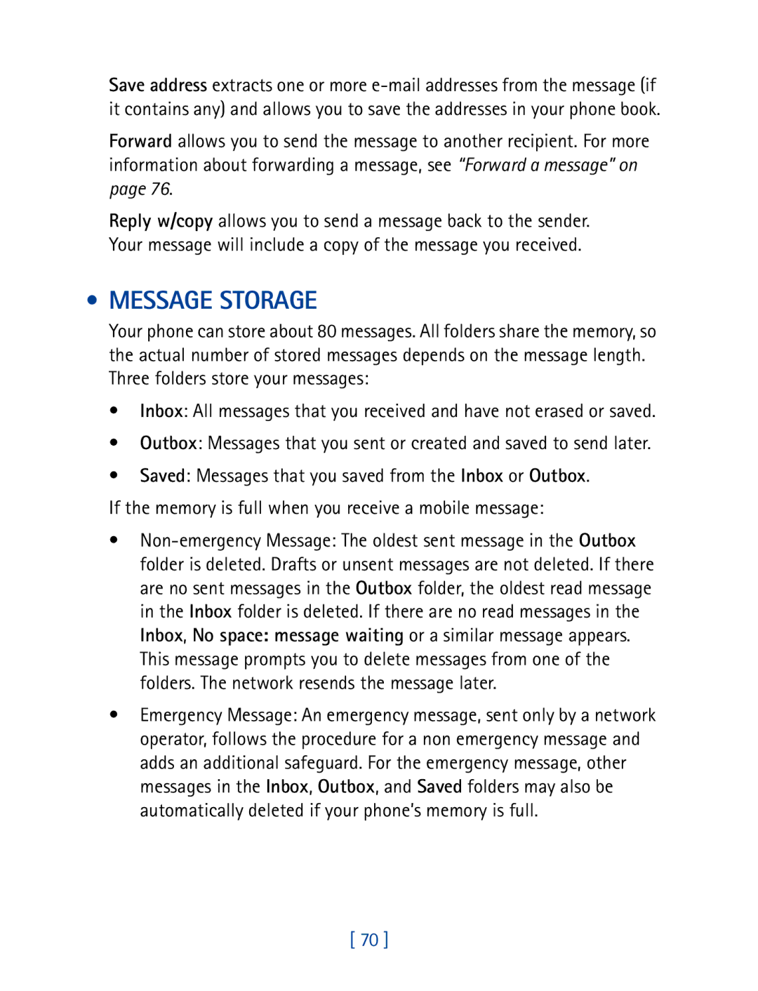 Nokia 8270 warranty Message Storage 