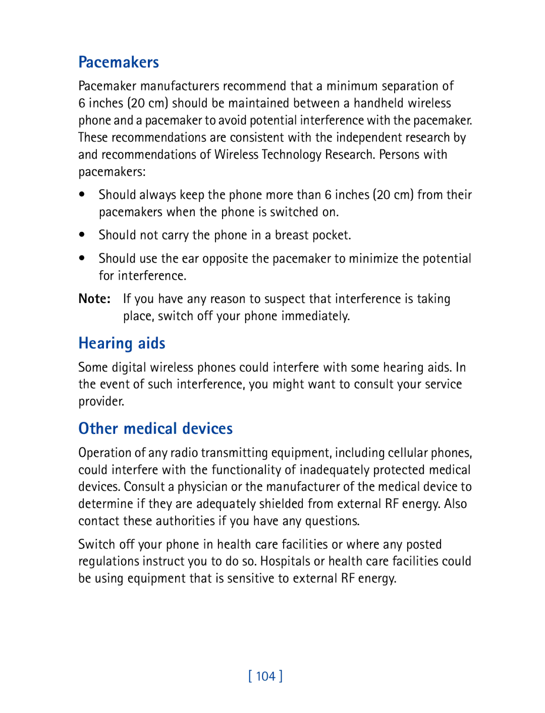 Nokia 8290 manual Pacemakers, Hearing aids, Other medical devices 