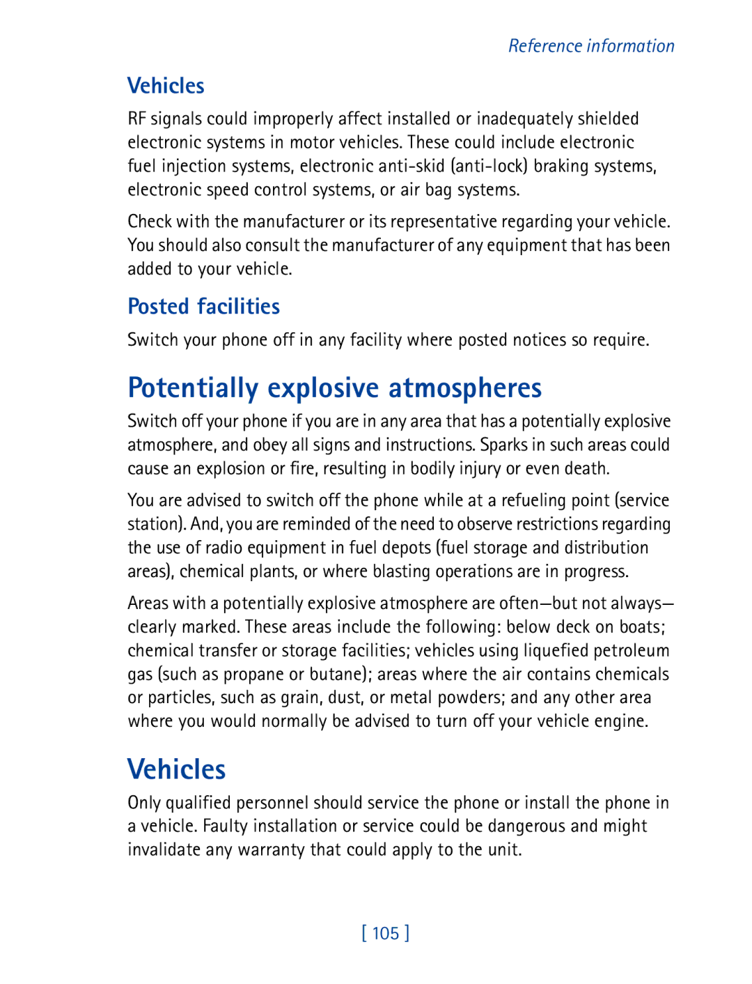 Nokia 8290 manual Potentially explosive atmospheres, Vehicles, Posted facilities 