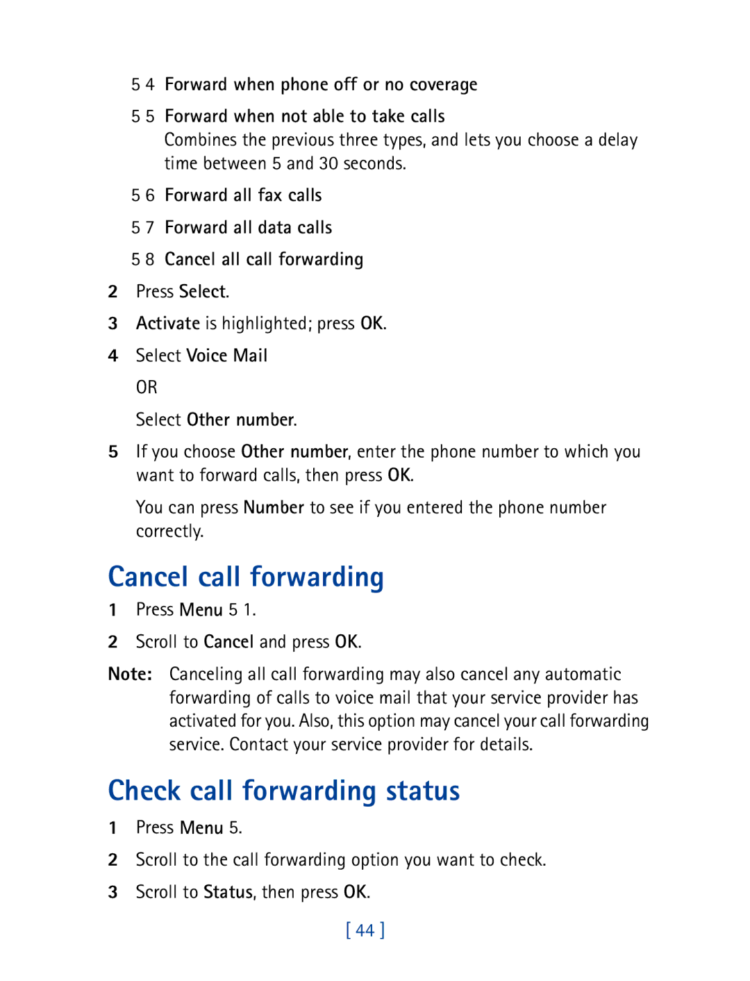 Nokia 8290 manual Cancel call forwarding, Check call forwarding status 