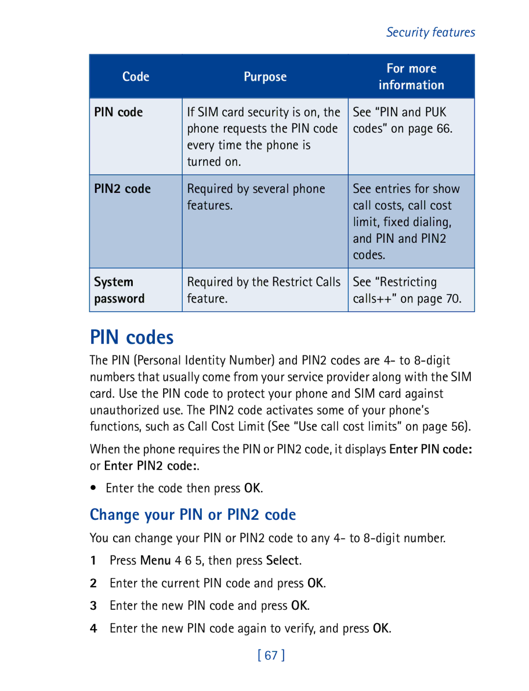 Nokia 8290 manual PIN codes, Change your PIN or PIN2 code 