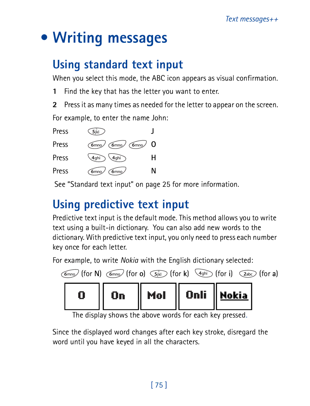 Nokia 8290 manual Writing messages, Using standard text input, Using predictive text input 