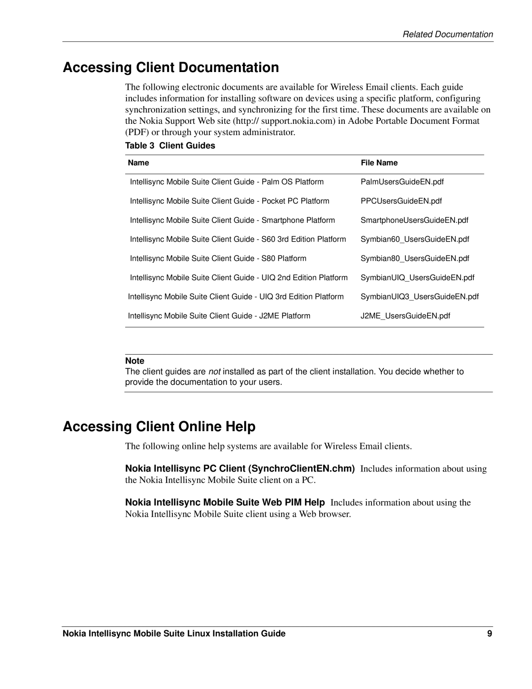 Nokia 8.5 manual Accessing Client Documentation, Accessing Client Online Help 