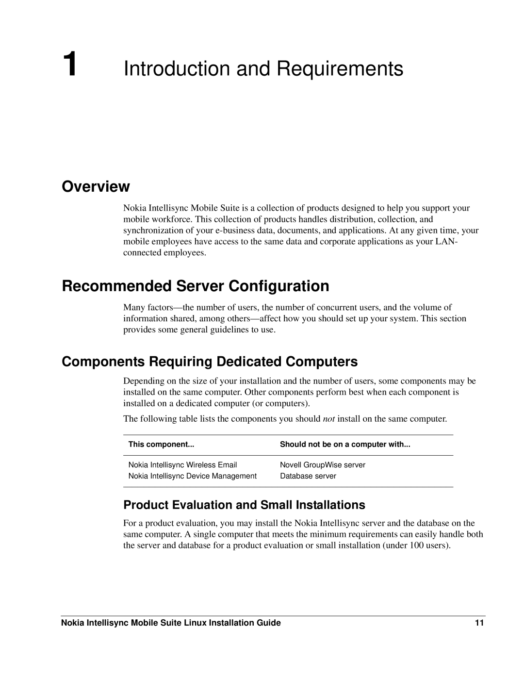 Nokia 8.5 manual Introduction and Requirements, Overview, Recommended Server Configuration 