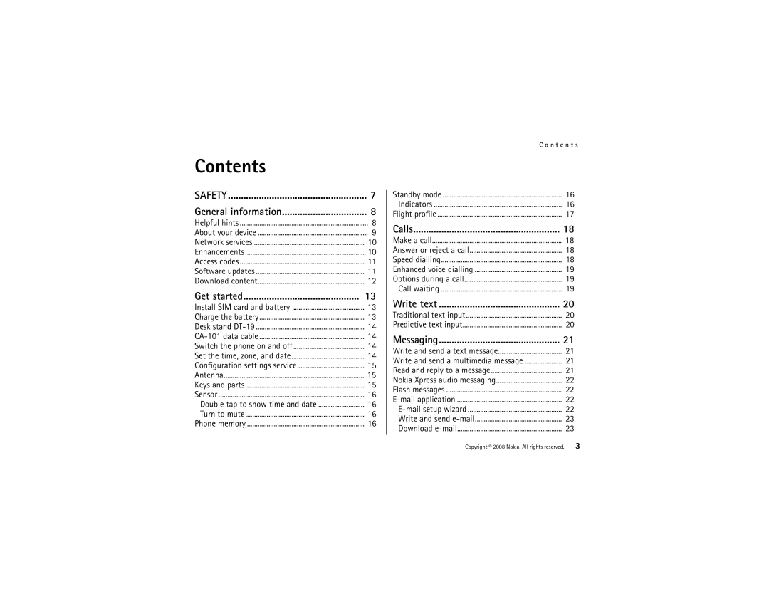 Nokia 8800 manual Contents 