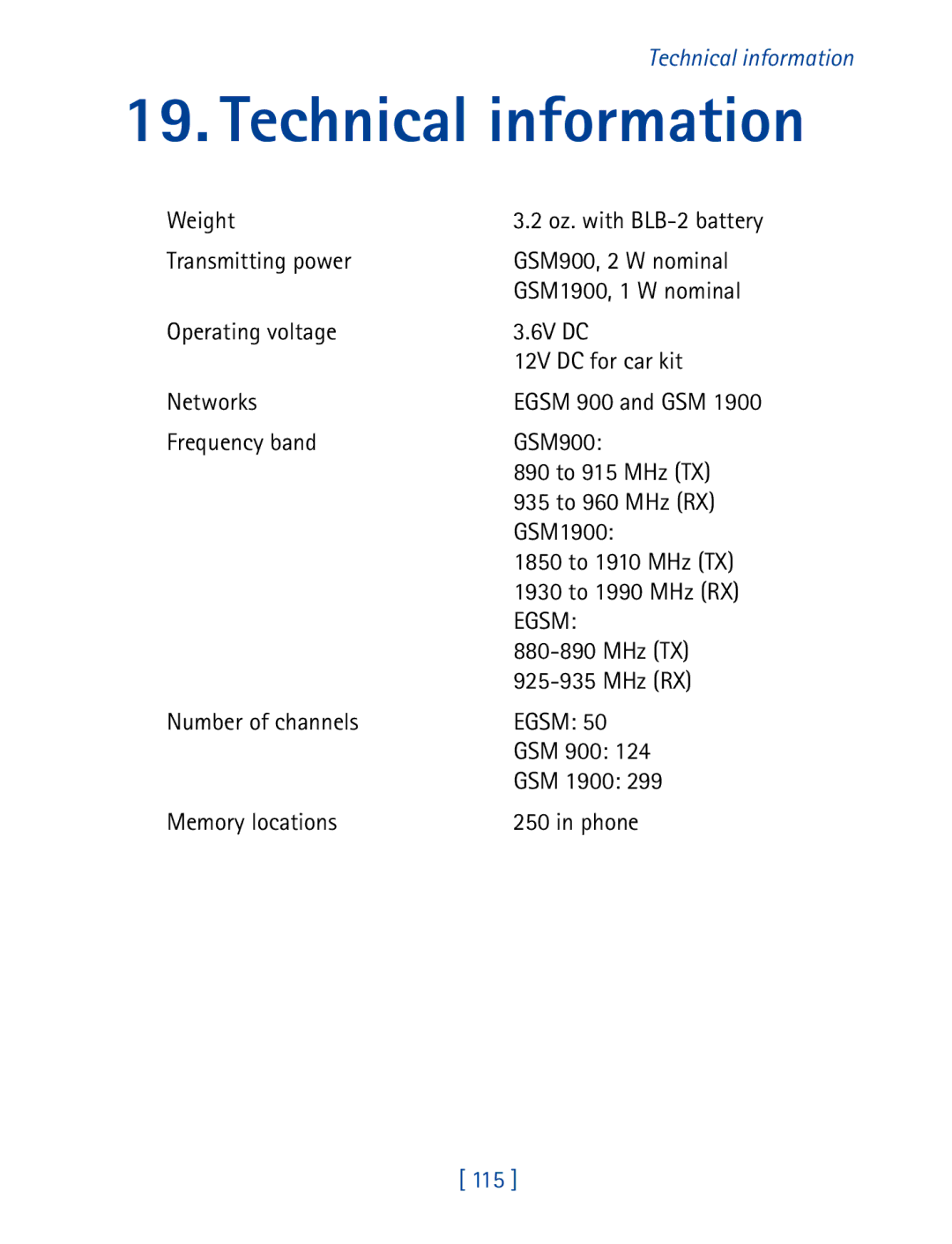 Nokia 8850 owner manual Technical information 