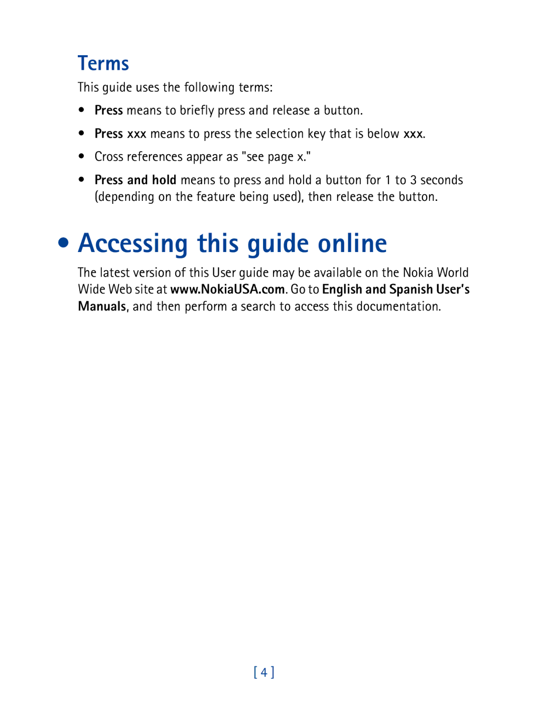 Nokia 8850 owner manual Accessing this guide online, Terms 