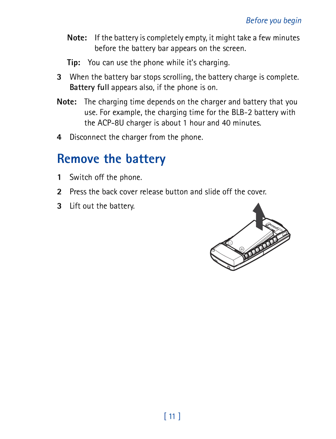 Nokia 8850 owner manual Remove the battery 