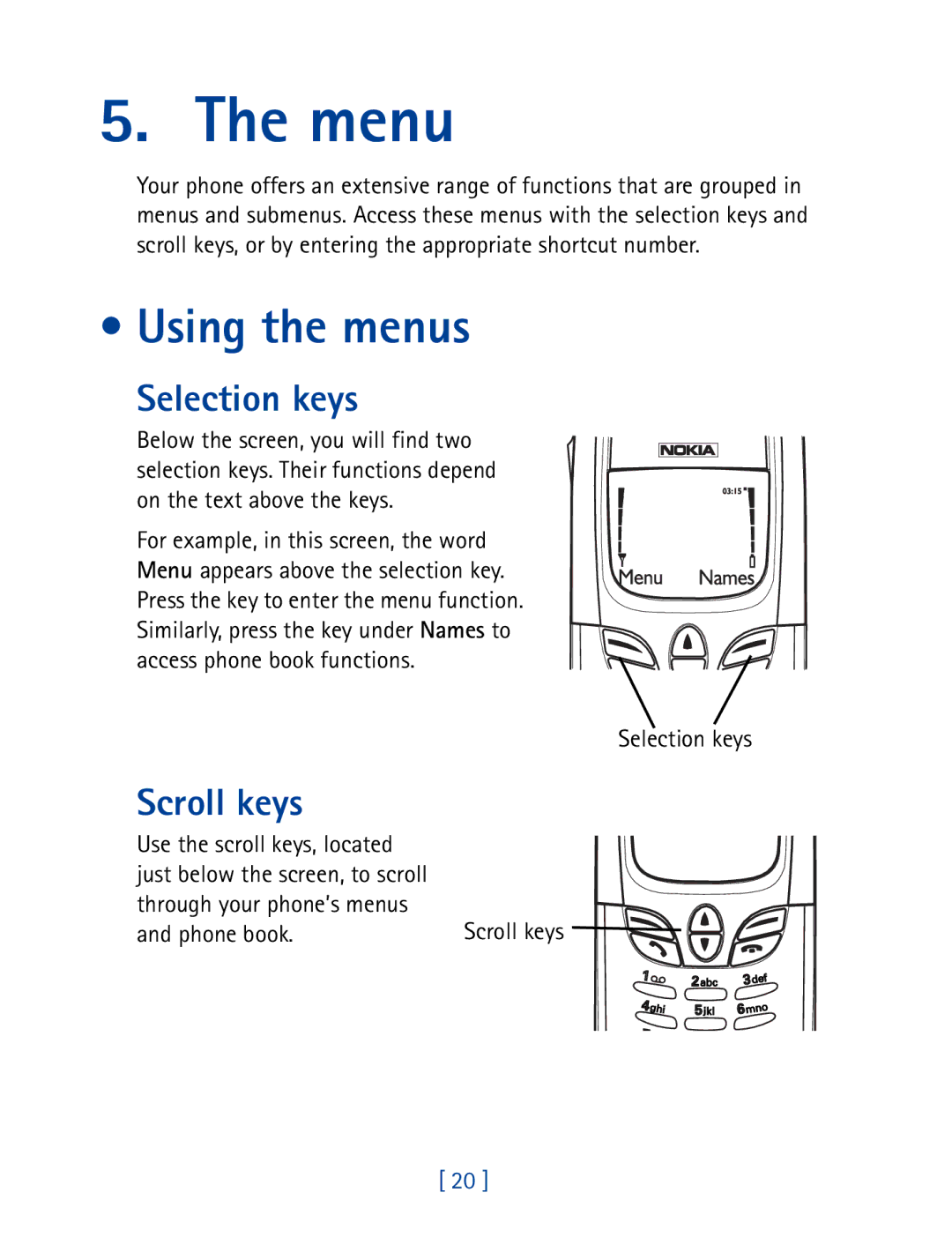 Nokia 8850 owner manual Menu, Using the menus, Selection keys, Scroll keys 