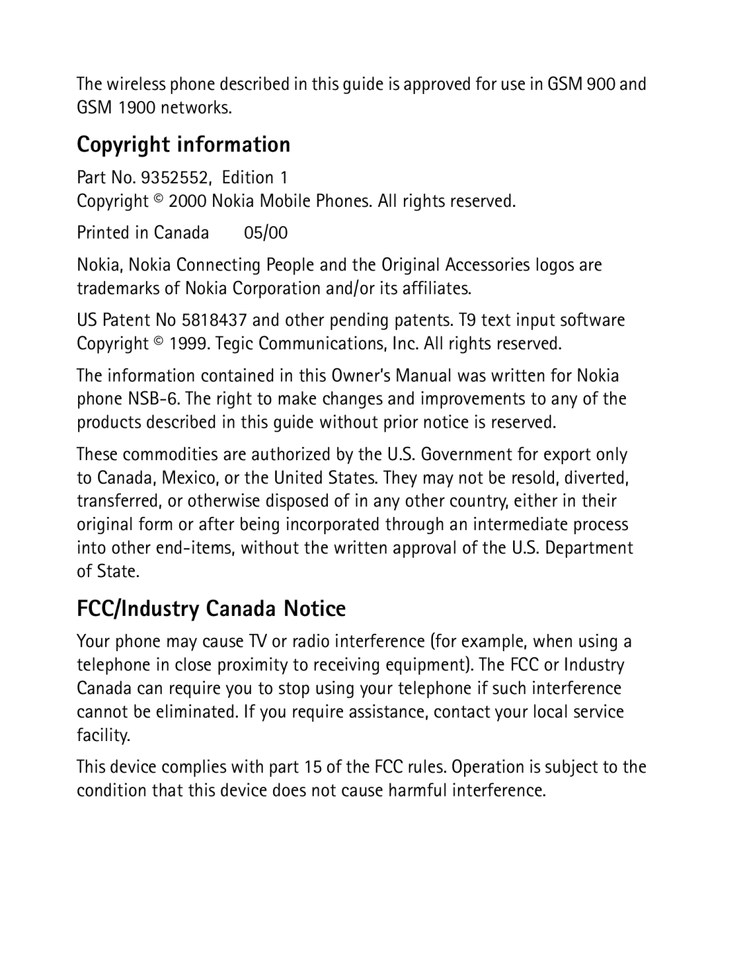 Nokia 8850 owner manual Copyright information 