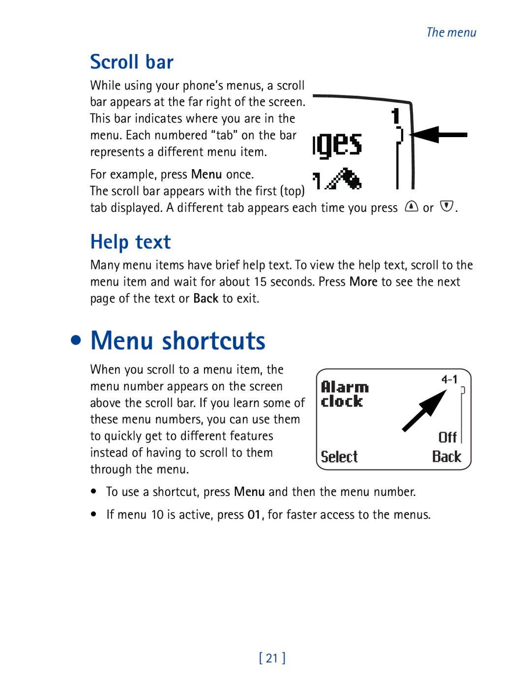 Nokia 8850 owner manual Menu shortcuts, Scroll bar, Help text 