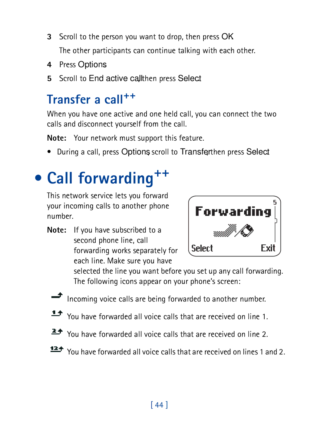 Nokia 8850 owner manual Call forwarding++, Transfer a call++ 