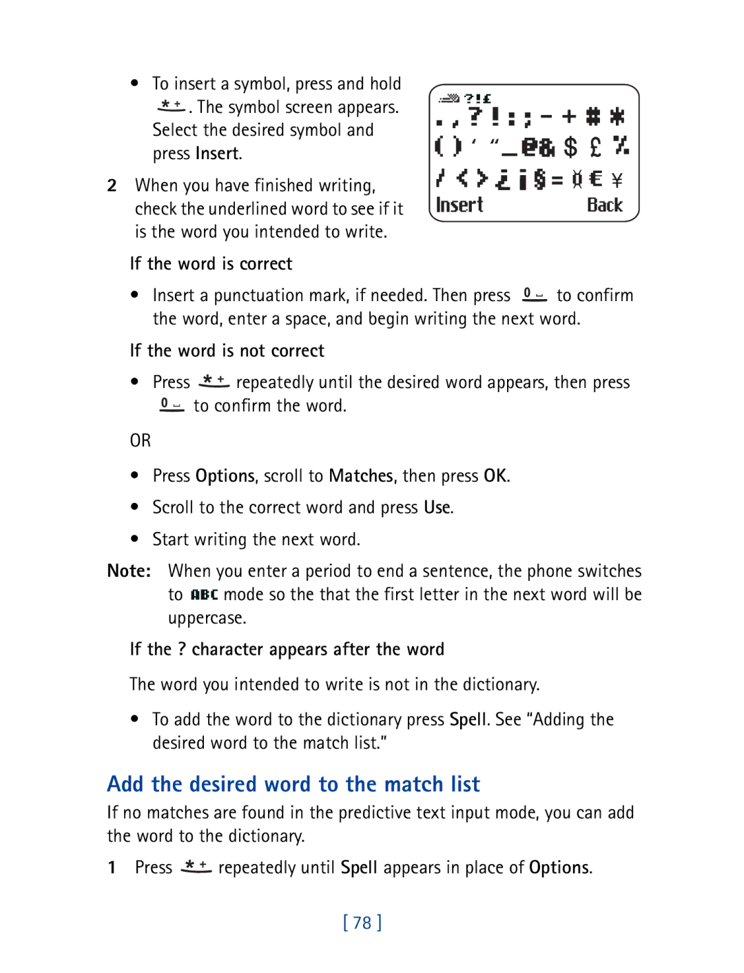 Nokia 8850 owner manual Add the desired word to the match list, If the word is correct, If the word is not correct 