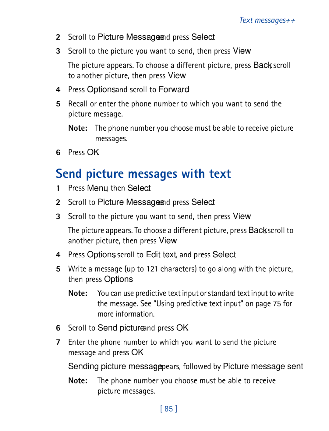 Nokia 8850 owner manual Send picture messages with text, Scroll to Picture Messages and press Select 