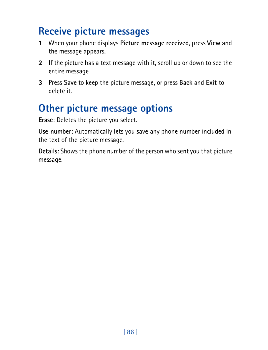 Nokia 8850 owner manual Receive picture messages, Other picture message options 