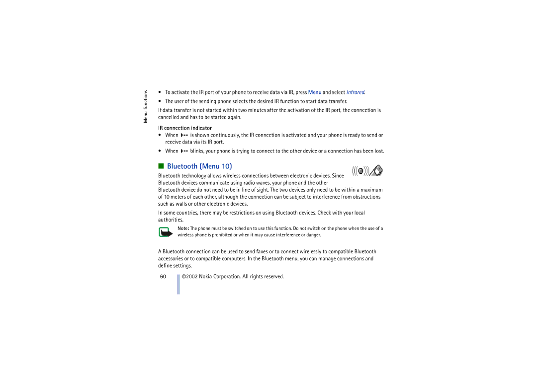 Nokia 8910 manual Bluetooth Menu, IR connection indicator 