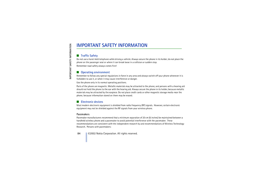 Nokia 8910 manual Important Safety Information, Pacemakers 