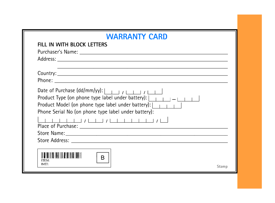 Nokia 8910 manual Warranty Card 