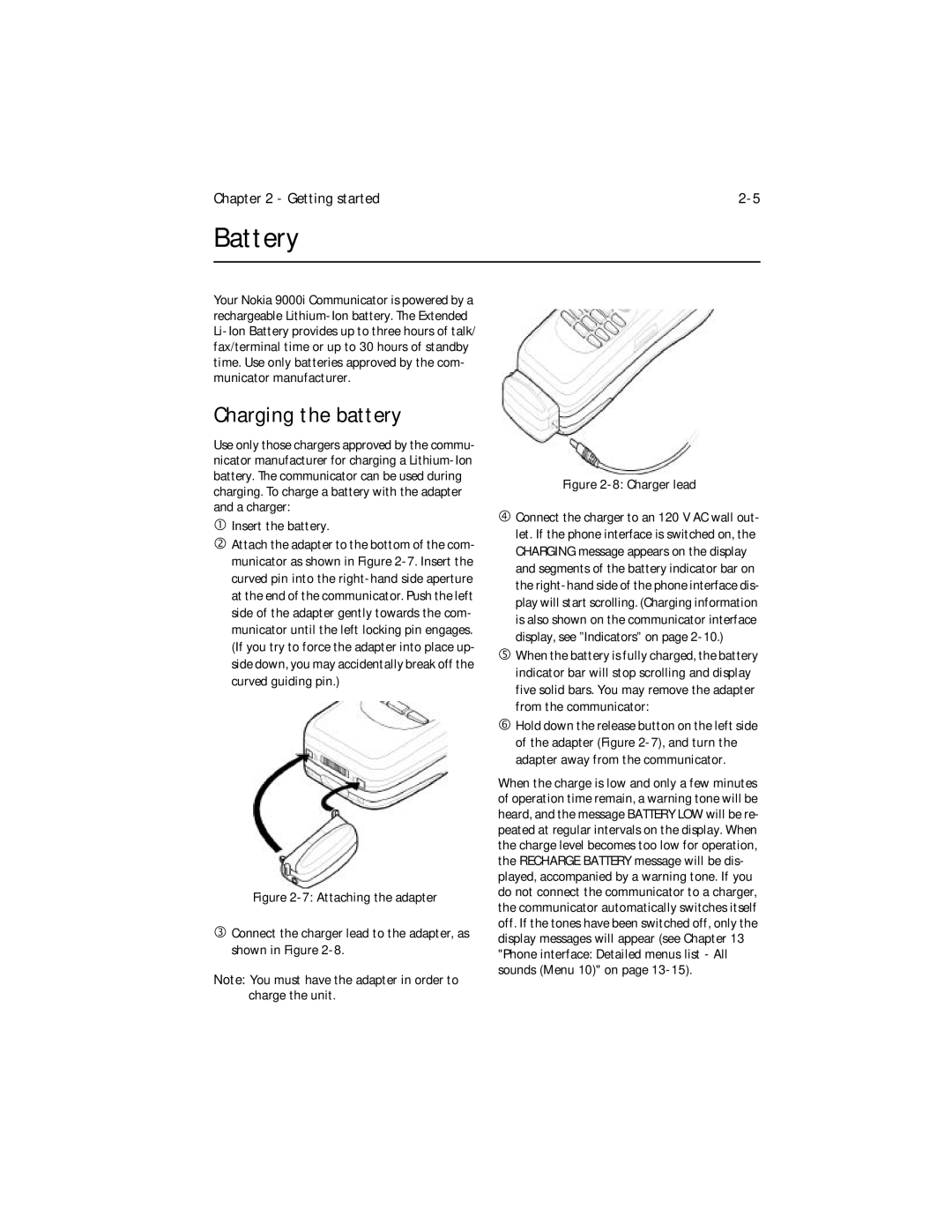 Nokia 9000i owner manual Battery, Charging the battery, Insert the battery 