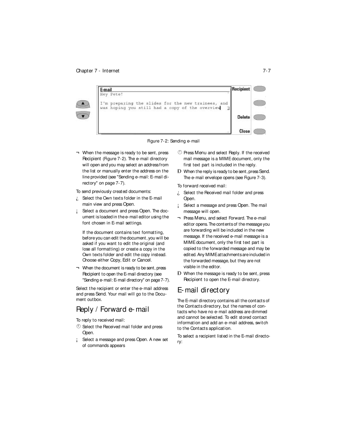 Nokia 9000i owner manual Reply / Forward e-mail, Mail directory, To select a recipient listed in the E-mail directo- ry 