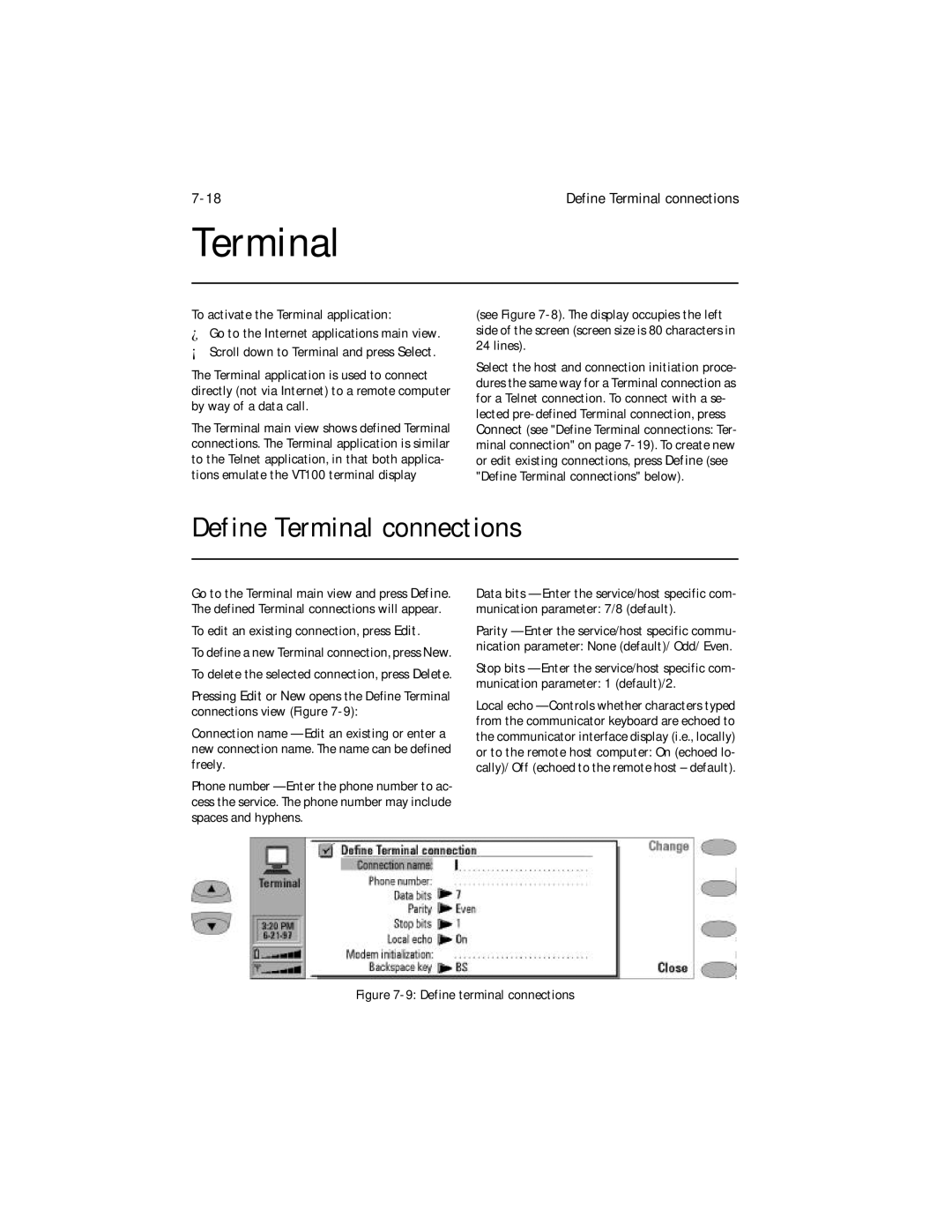 Nokia 9000i owner manual Define Terminal connections, Define terminal connections 