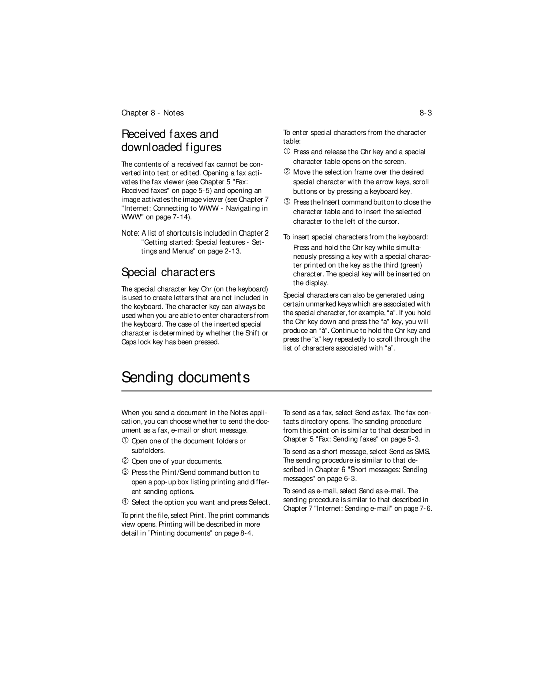 Nokia 9000i owner manual Sending documents, Received faxes Downloaded figures, Special characters 