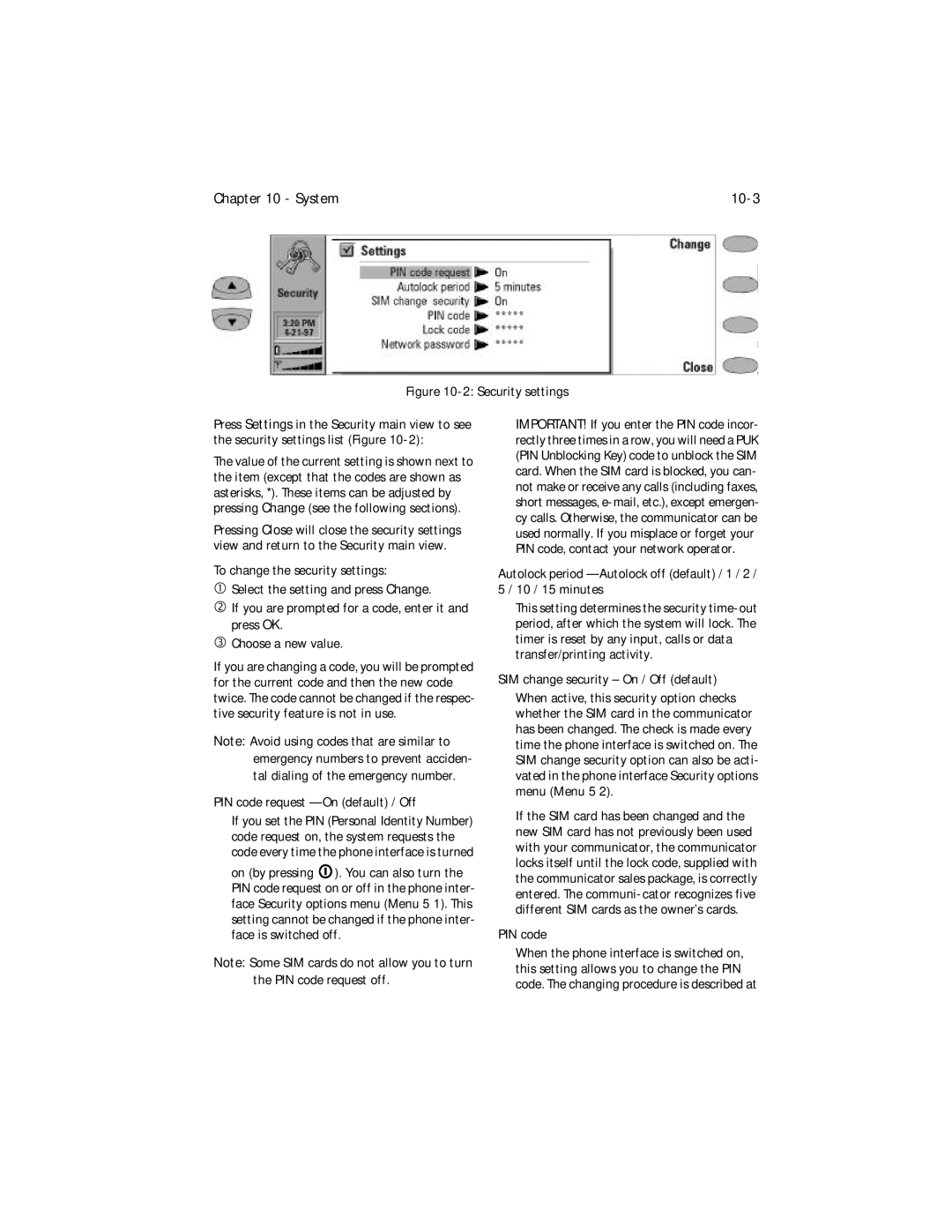 Nokia 9000i owner manual System 10-3, PIN code request On default / Off 