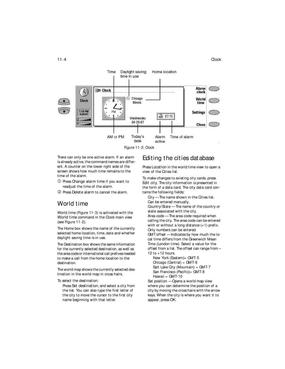 Nokia 9000i owner manual World time, Editing the cities database, 11-4, ‚ Press Delete alarm to cancel the alarm 