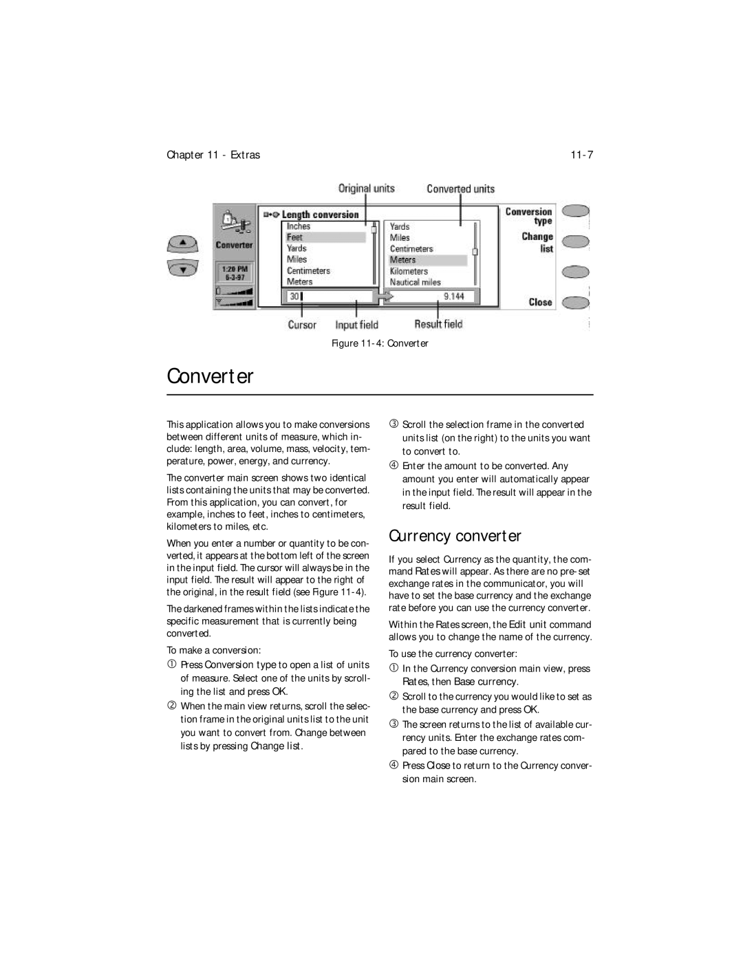 Nokia 9000i owner manual Converter, Currency converter, Extras 11-7 