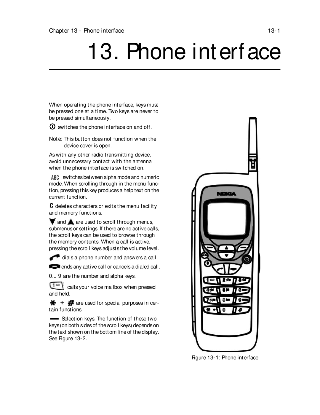 Nokia 9000il owner manual Phone interface 13-1 