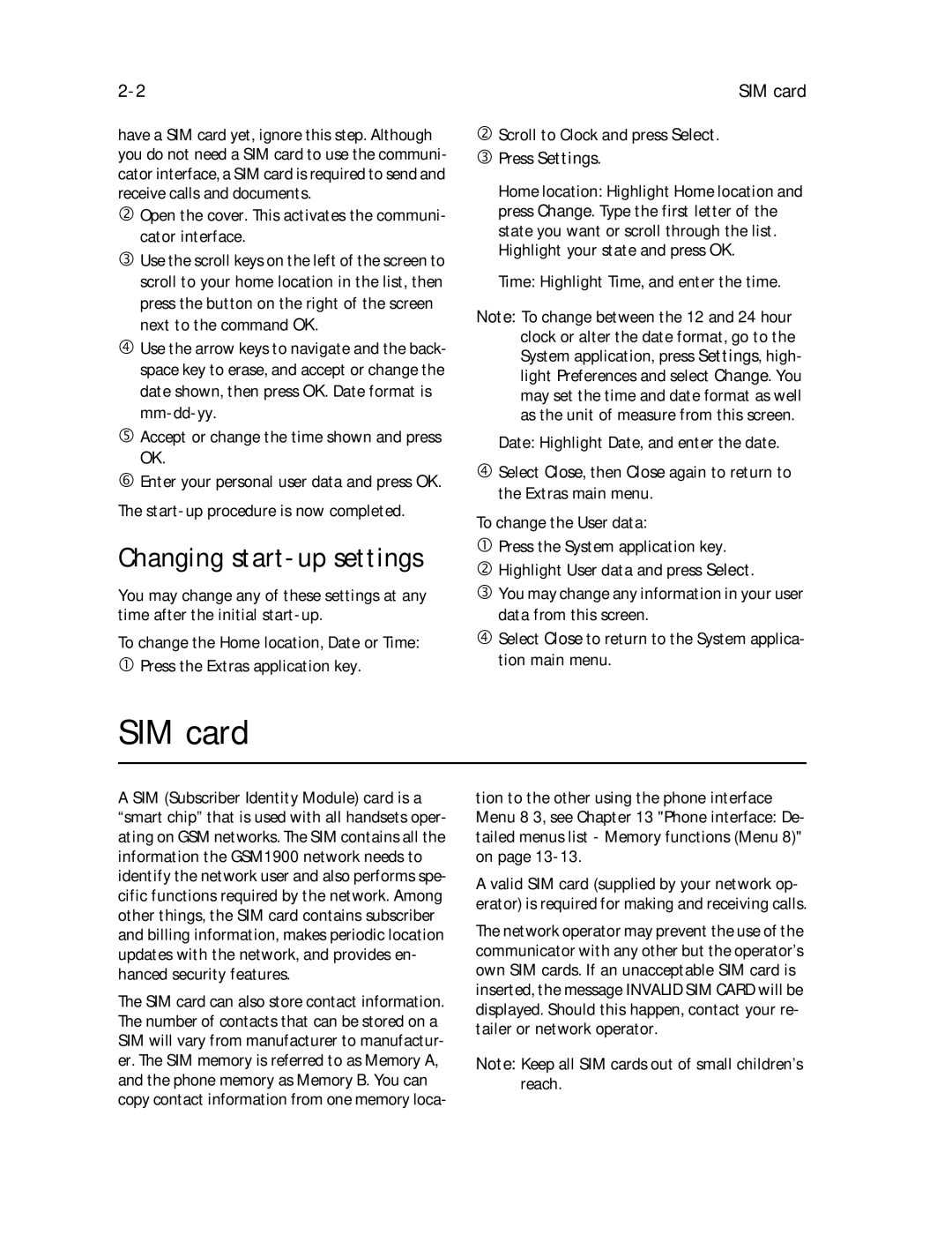 Nokia 9000il owner manual SIM card, Press Settings 