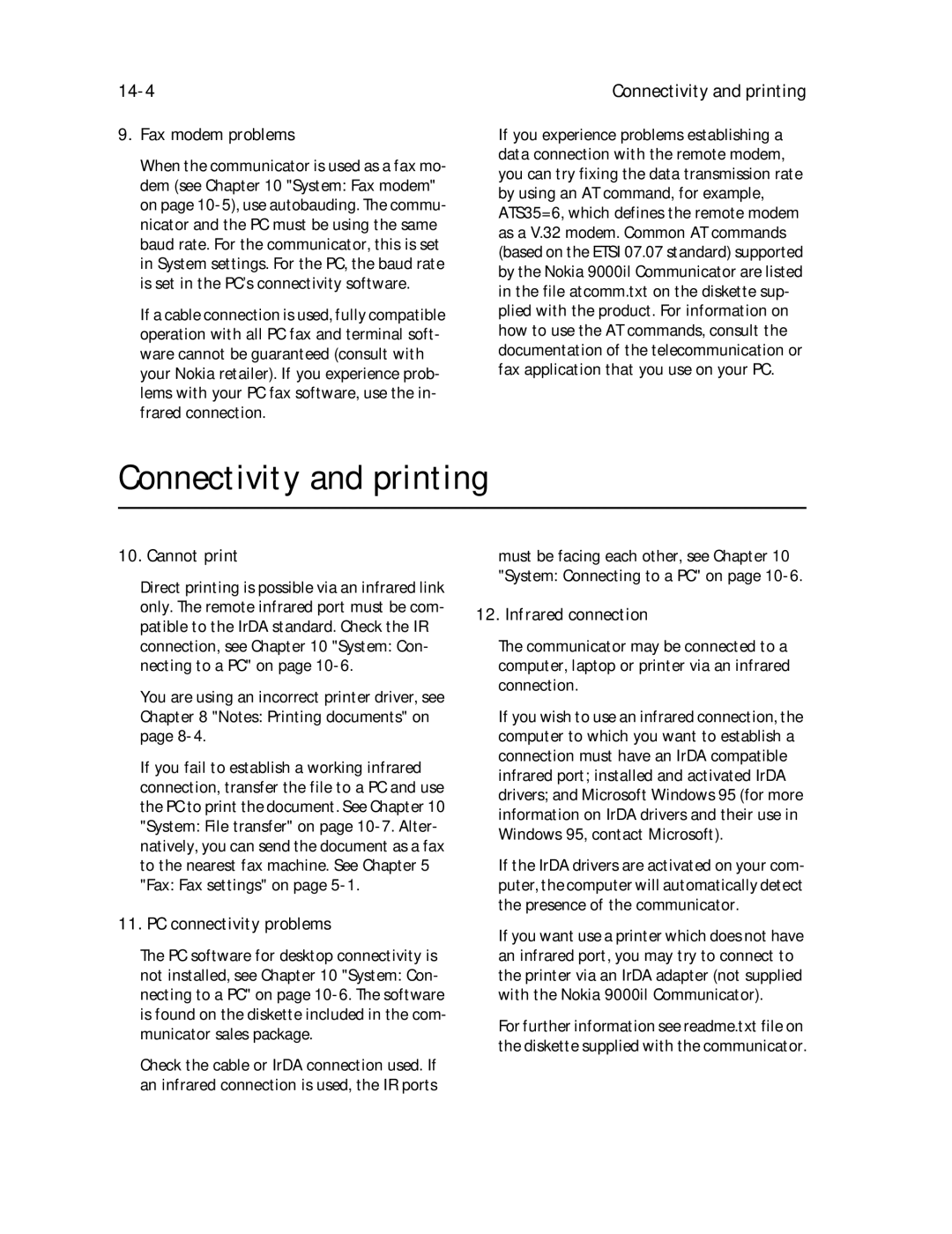 Nokia 9000il owner manual Connectivity and printing, 14-4 