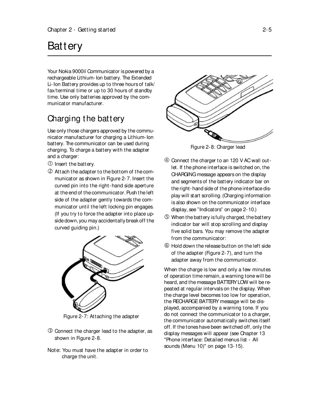 Nokia 9000il owner manual Battery, Charging the battery, Insert the battery 