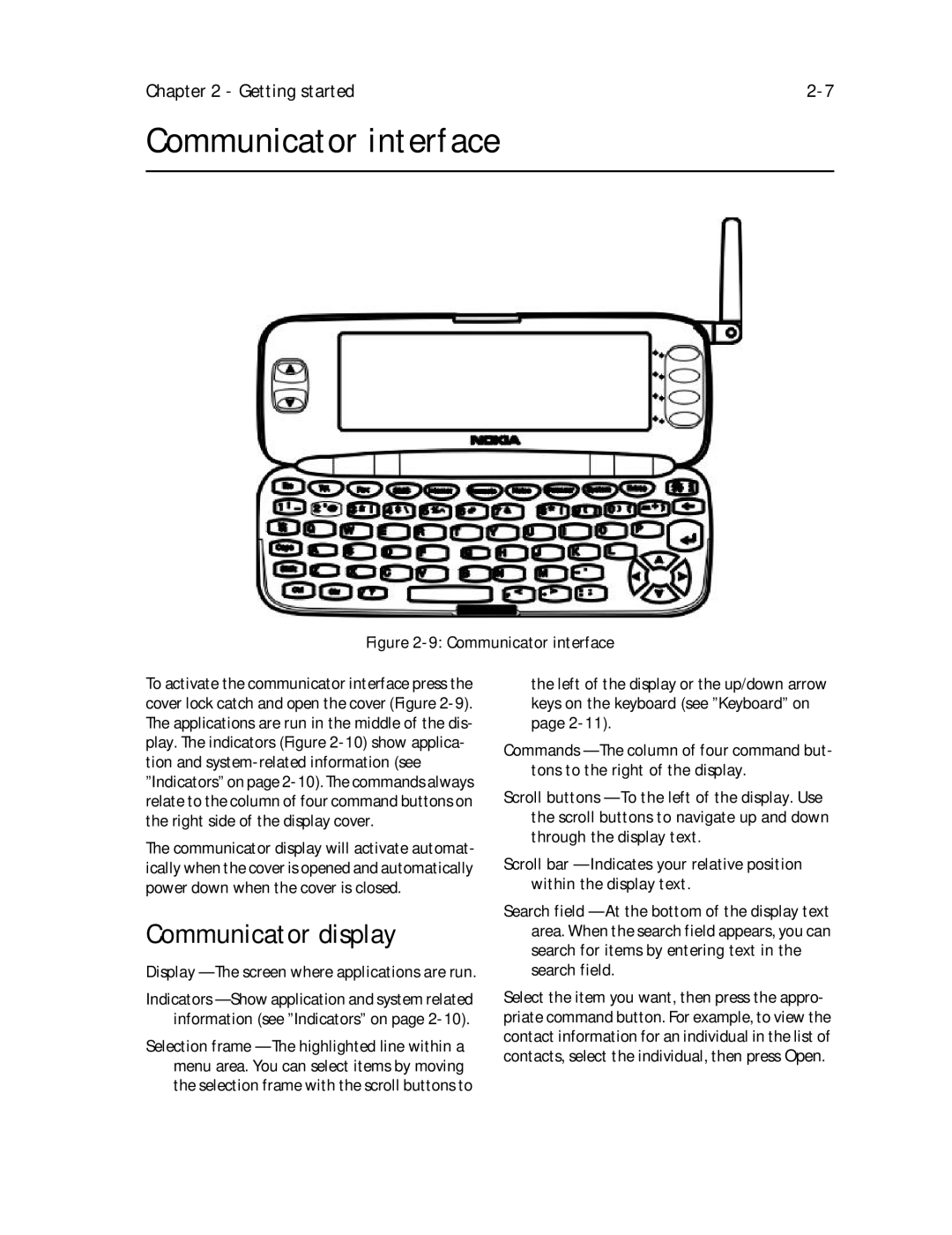 Nokia 9000il owner manual Communicator interface, Communicator display 