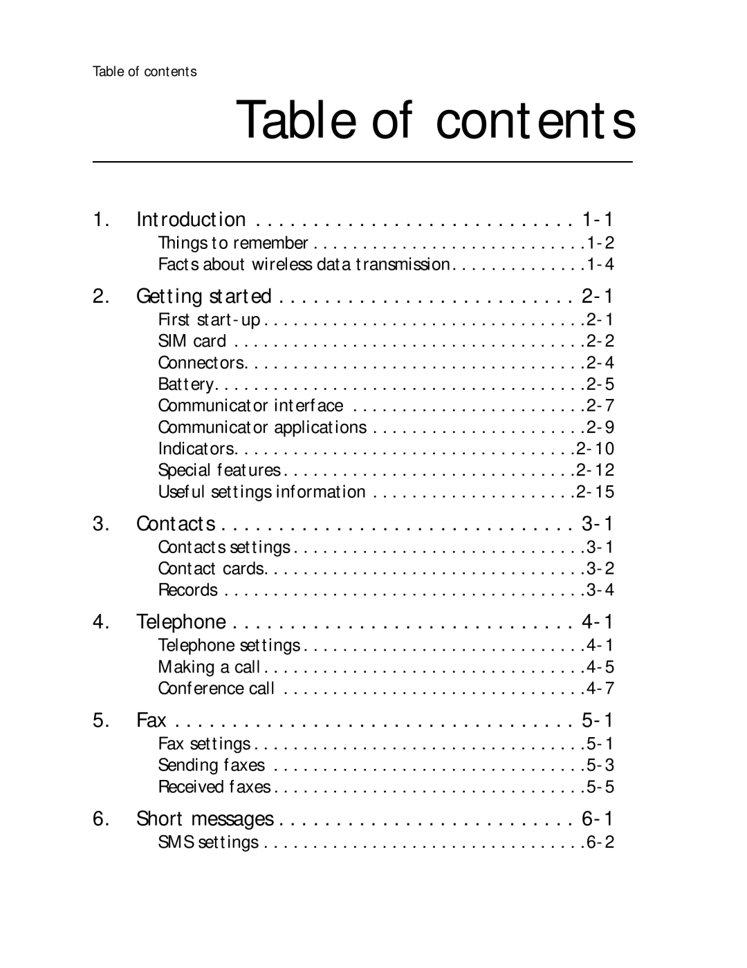 Nokia 9000il owner manual Table of contents 