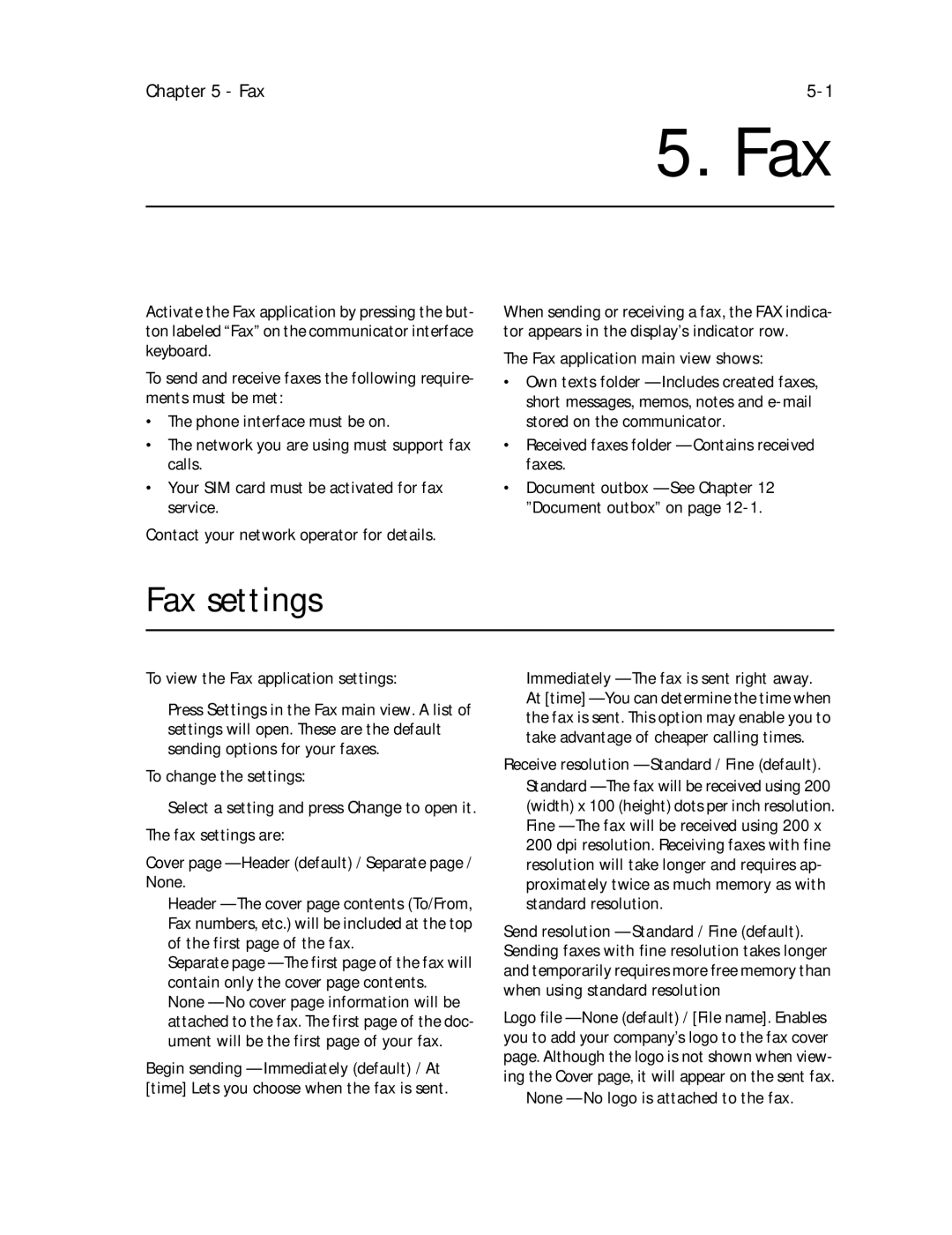 Nokia 9000il owner manual Fax settings 