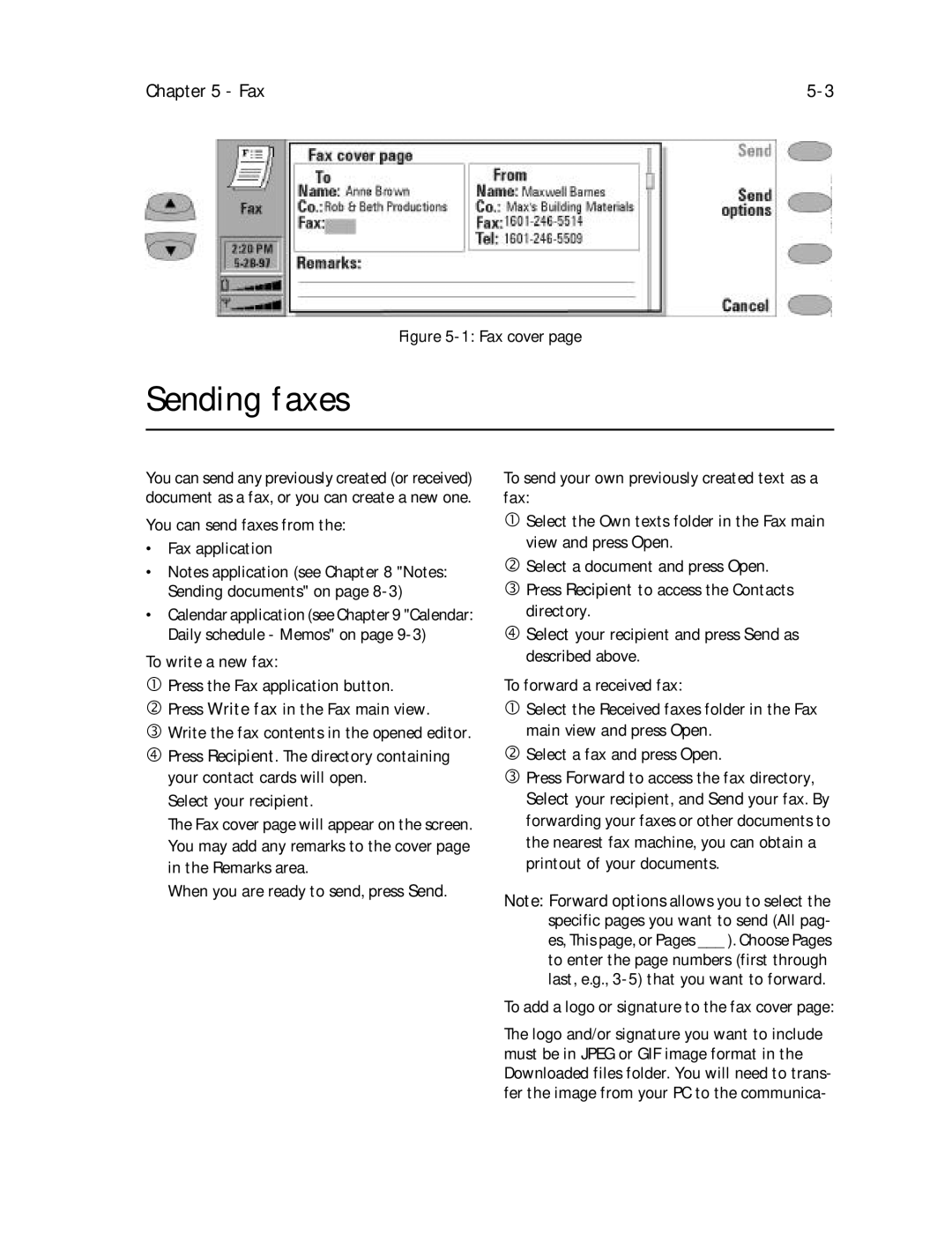 Nokia 9000il Sending faxes, You can send faxes from Fax application, To add a logo or signature to the fax cover 