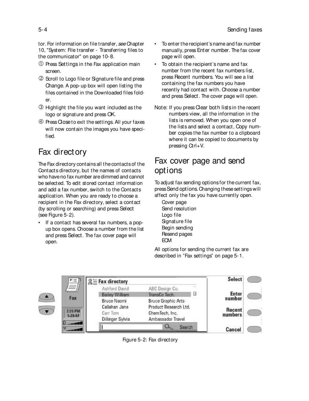 Nokia 9000il owner manual Fax directory, Fax cover page and send Options, Sending faxes 