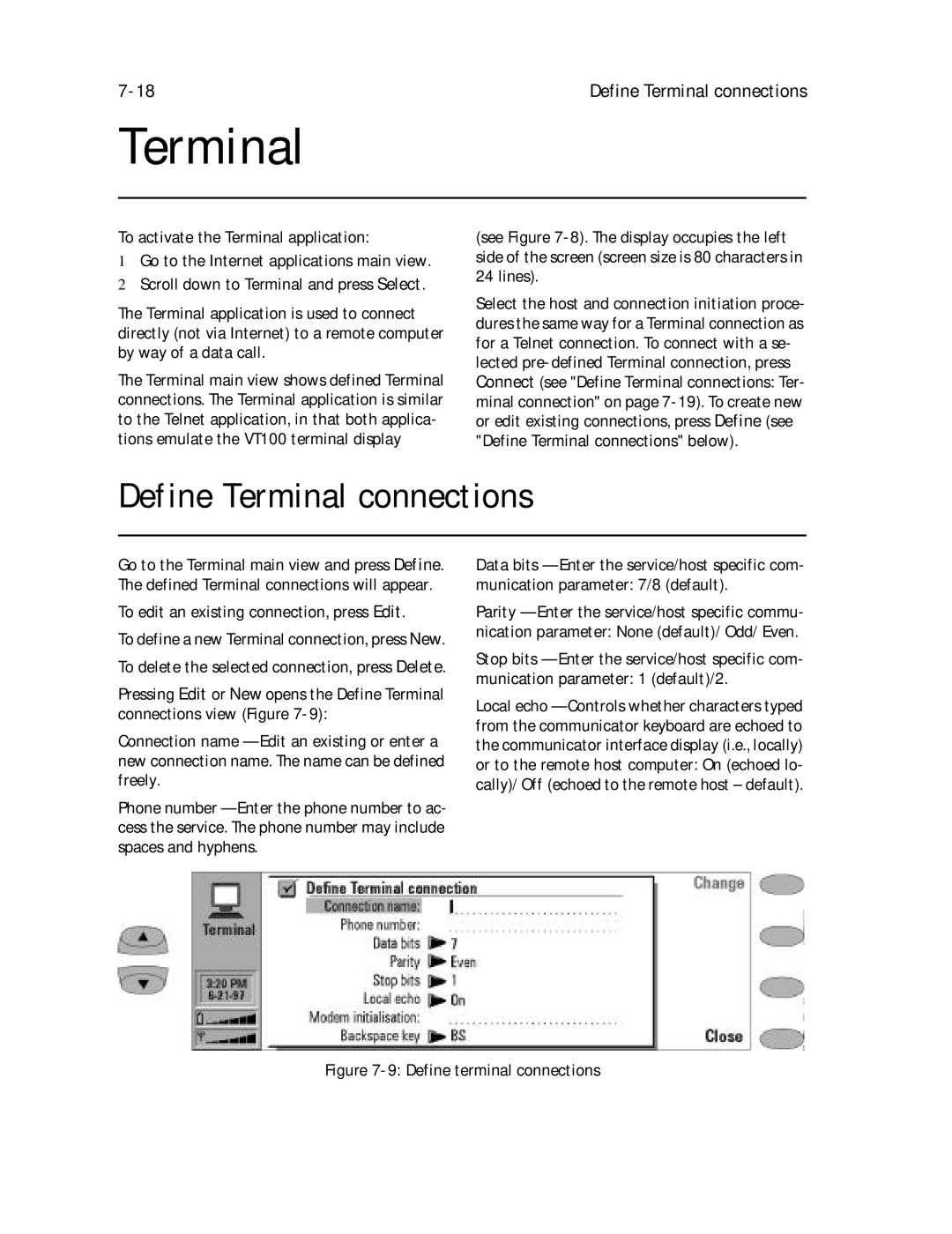 Nokia 9000il owner manual Define Terminal connections, Define terminal connections 