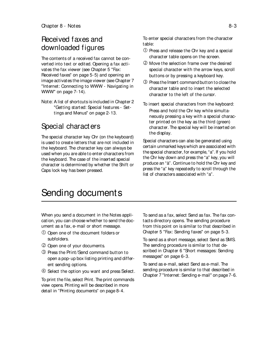 Nokia 9000il owner manual Sending documents, Received faxes Downloaded figures, Special characters 