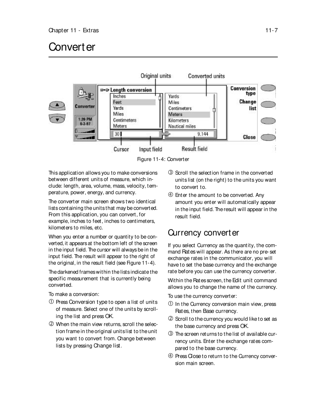 Nokia 9000il owner manual Converter, Currency converter, Extras 11-7 