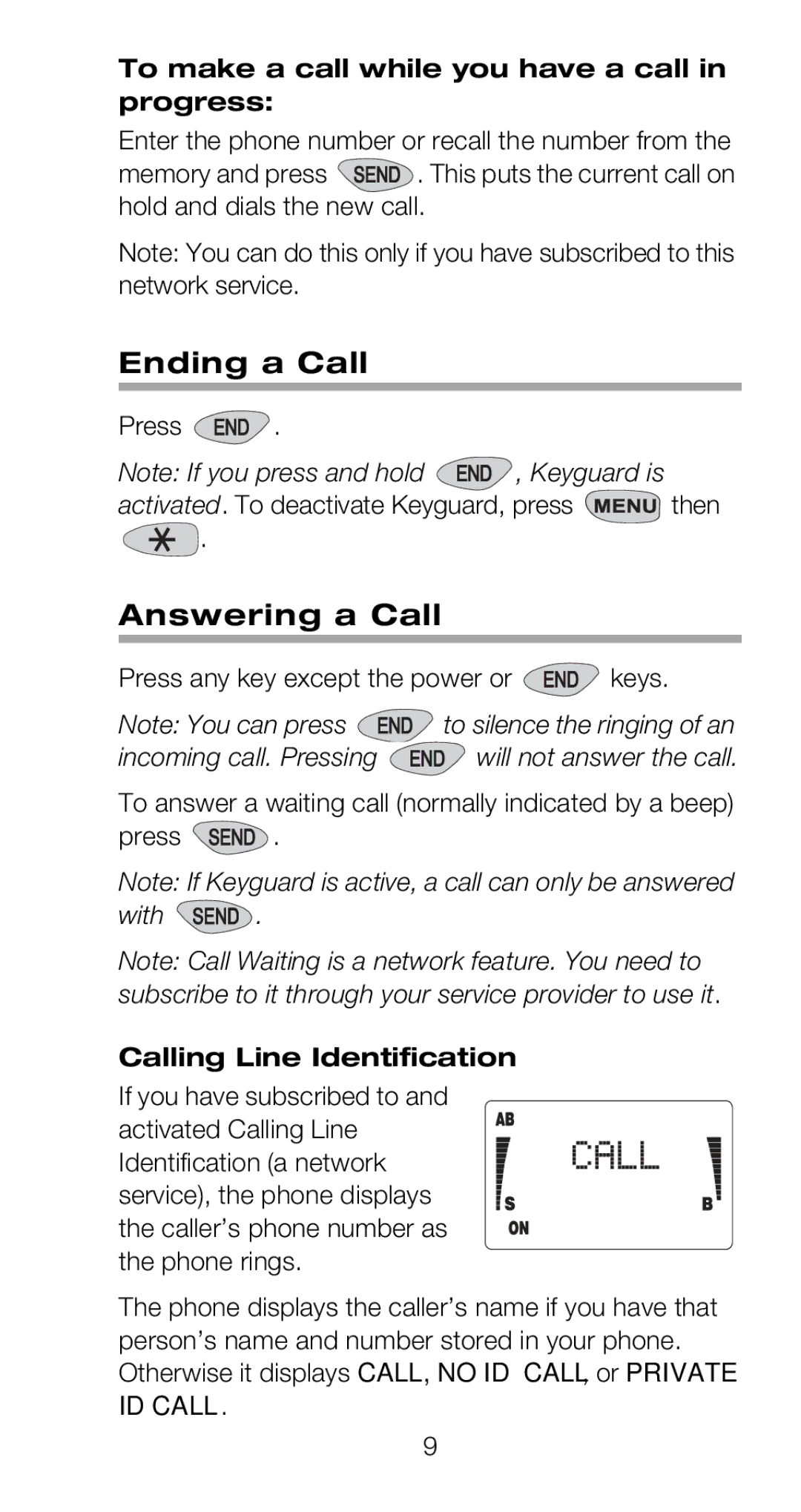 Nokia 918 Ending a Call, Answering a Call, To make a call while you have a call in progress, Calling Line Identification 